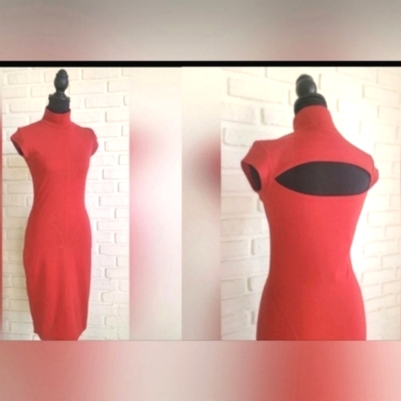 Seductions Dresses & Skirts - Seductions Red Cut Out Back Mock Neck Sheath Bodycon Dress Size XS